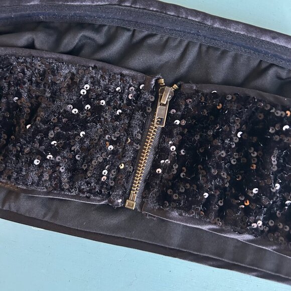 Black Sequin Bandeau Crop Top Size XS - Picture 5 of 11